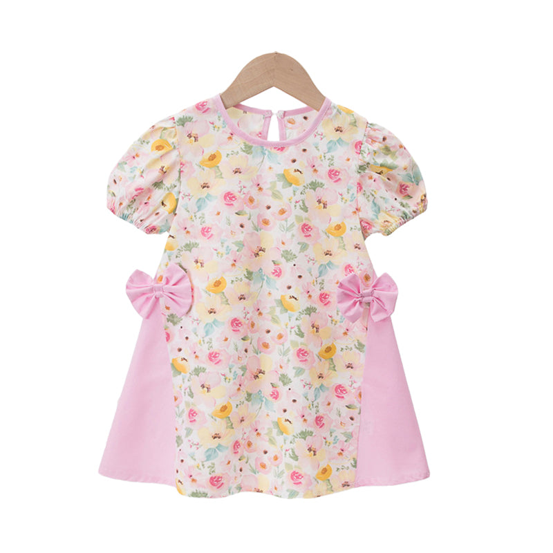 Baby Kid Girls Flower Bow Print Dresses Wholesale 220606252