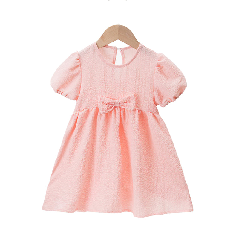 Baby Kid Girls Solid Color Bow Dresses Wholesale 220606254
