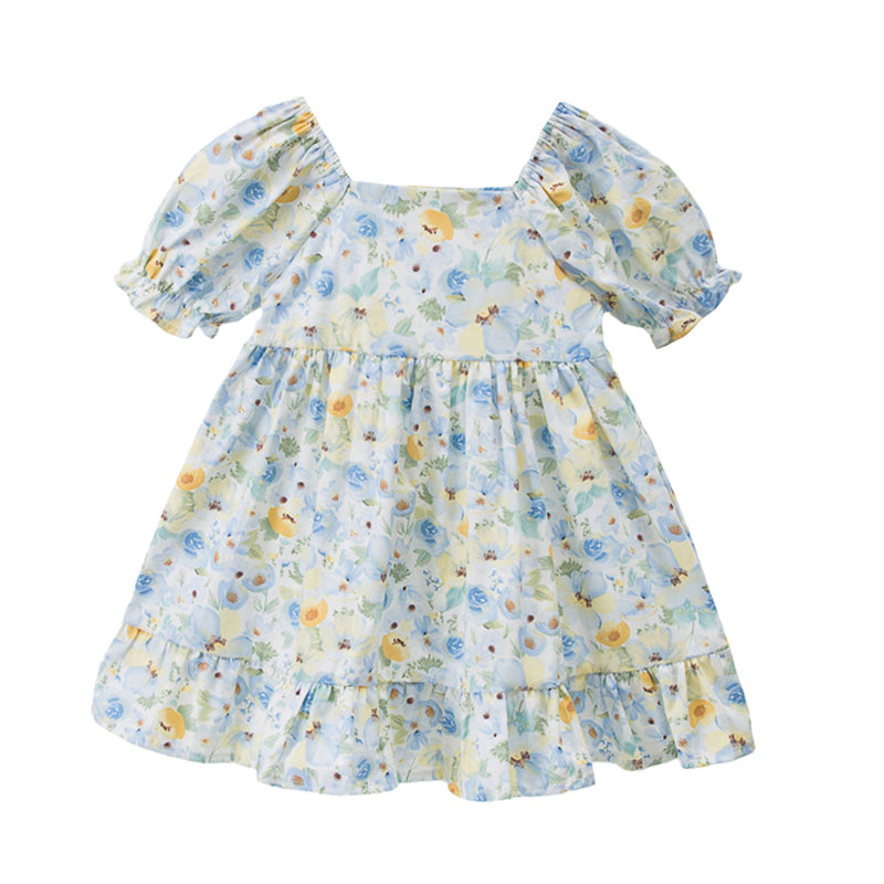Baby Kid Girls Flower Print Dresses Wholesale 220606256
