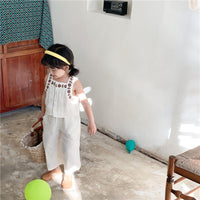 Load image into Gallery viewer, 2 Pieces Set Baby Kid Girls Flower Embroidered Tank Tops And Solid Color Pants Wholesale 220606258
