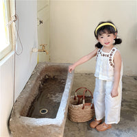 Load image into Gallery viewer, 2 Pieces Set Baby Kid Girls Flower Embroidered Tank Tops And Solid Color Pants Wholesale 220606258
