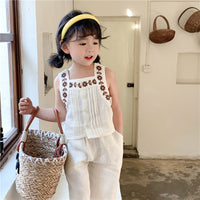 Load image into Gallery viewer, 2 Pieces Set Baby Kid Girls Flower Embroidered Tank Tops And Solid Color Pants Wholesale 220606258
