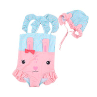 Load image into Gallery viewer, Kid Girls Animals Cartoon Print Beach Rompers Swimwears And Hats Wholesale 22060633
