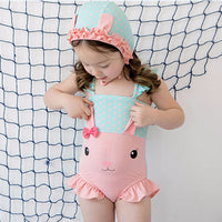 Load image into Gallery viewer, Kid Girls Animals Cartoon Print Beach Rompers Swimwears And Hats Wholesale 22060633

