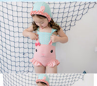 Load image into Gallery viewer, Kid Girls Animals Cartoon Print Beach Rompers Swimwears And Hats Wholesale 22060633
