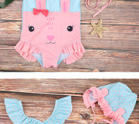 Load image into Gallery viewer, Kid Girls Animals Cartoon Print Beach Rompers Swimwears And Hats Wholesale 22060633
