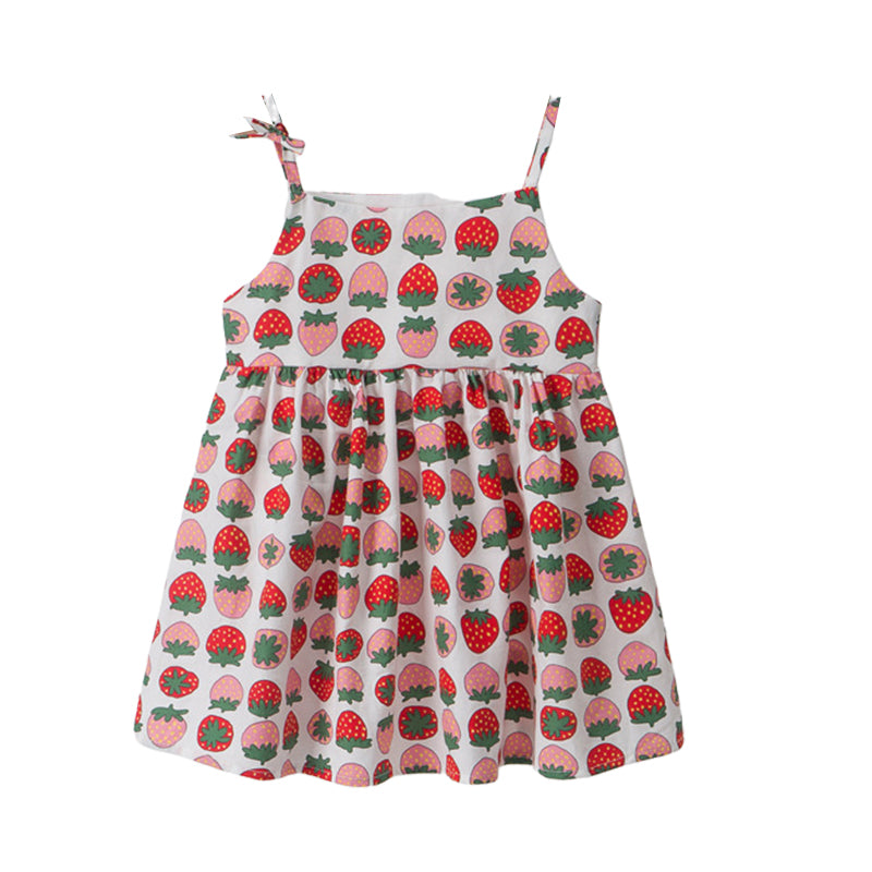 Kid Girls Flower Fruit Print Dresses Wholesale 220606359