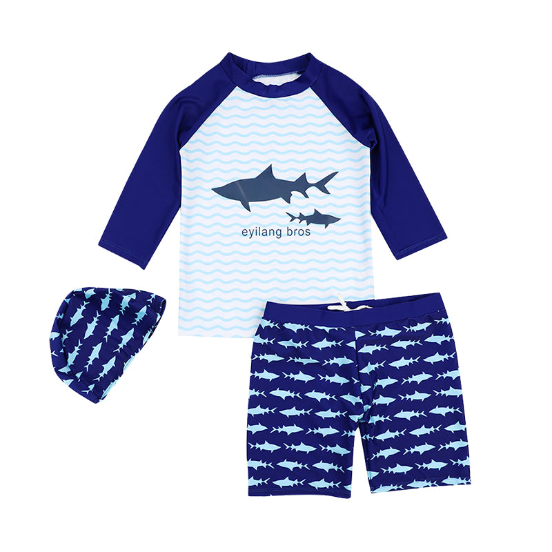 3 Pieces Set Kid Boys Beach Animals Cartoon Print Tops And Shorts And Swimwears Hats Wholesale 22060640