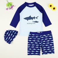 Load image into Gallery viewer, 3 Pieces Set Kid Boys Beach Animals Cartoon Print Tops And Shorts And Swimwears Hats Wholesale 22060640

