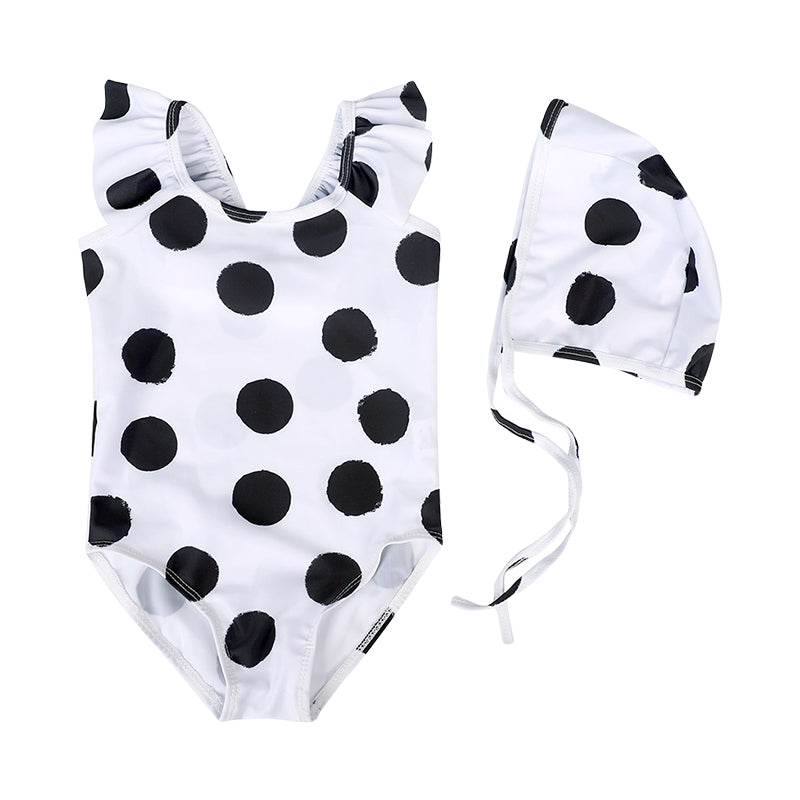 Baby Kid Girls Polka dots Print Beach Rompers Swimwears Accessories Hats Wholesale 22060651