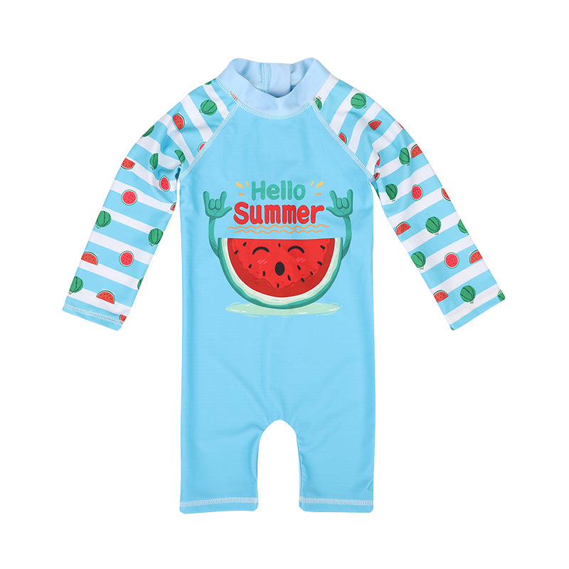 Baby Kid Unisex Striped Letters Fruit Print Beach Rompers Swimwears Wholesale 22060670