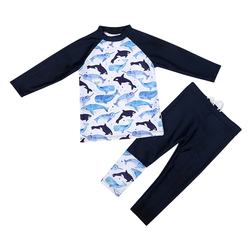 2 Pieces Set Kid Boys Beach Color-blocking Print Tops And Ribbon Pants Swimwears Wholesale 22060675