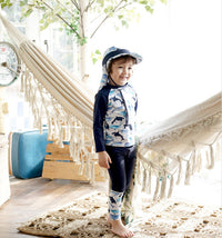 Load image into Gallery viewer, 2 Pieces Set Kid Boys Beach Color-blocking Print Tops And Ribbon Pants Swimwears Wholesale 22060675
