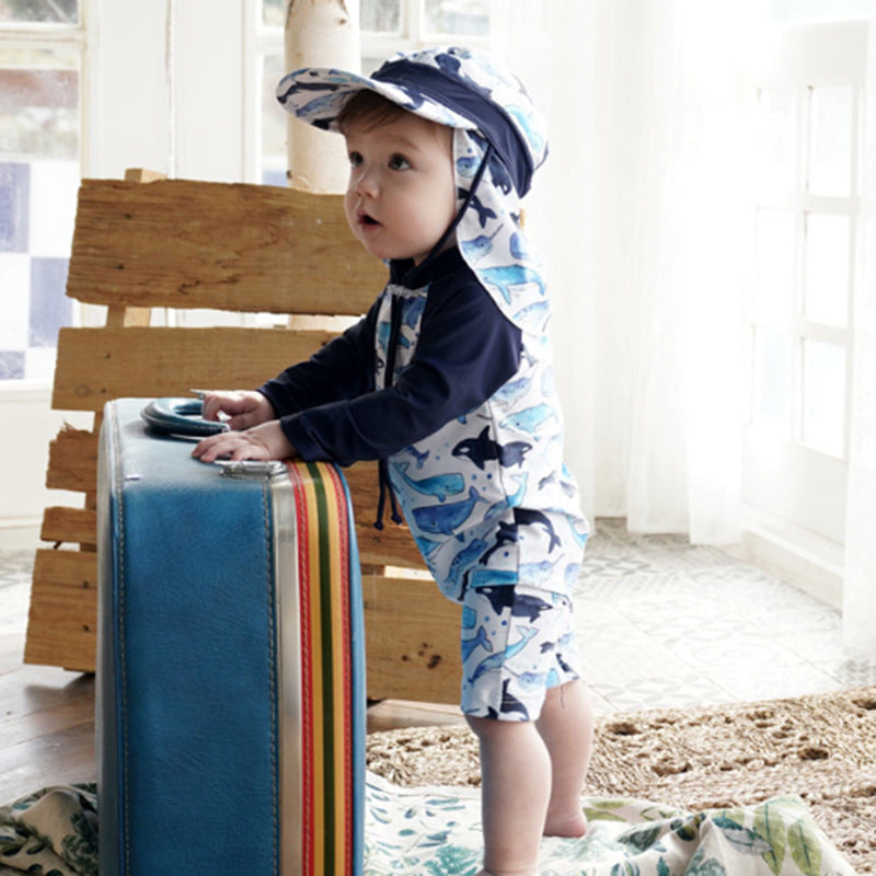 Baby Kid Boys Color-blocking Print Beach Jumpsuits Swimwears Wholesale 22060676