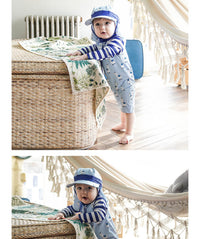 Load image into Gallery viewer, Baby Kid Boys Striped Color-blocking Cartoon Print Beach Jumpsuits Swimwears Wholesale 22060677
