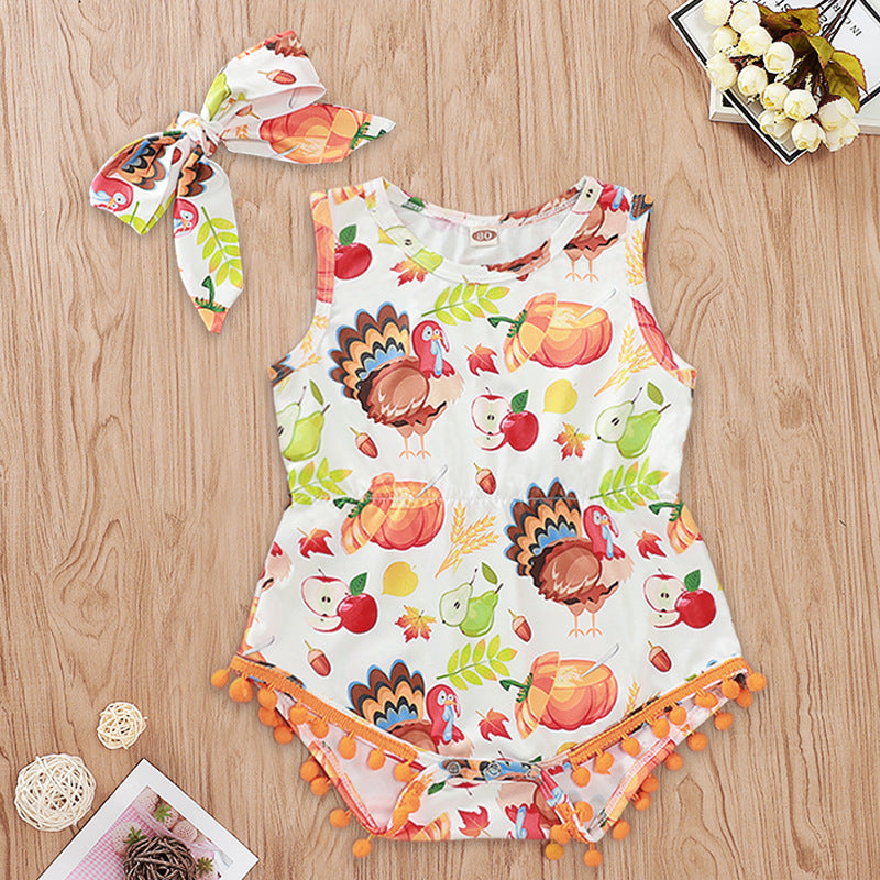 Baby Girls Fruit Print Thanksgiving Rompers Wholesale 22060678