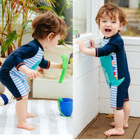 Load image into Gallery viewer, Baby Kid Boys Striped Color-blocking Dinosaur Print Beach Jumpsuits Swimwears Wholesale 22060682
