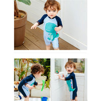 Load image into Gallery viewer, Baby Kid Boys Striped Color-blocking Dinosaur Print Beach Jumpsuits Swimwears Wholesale 22060682
