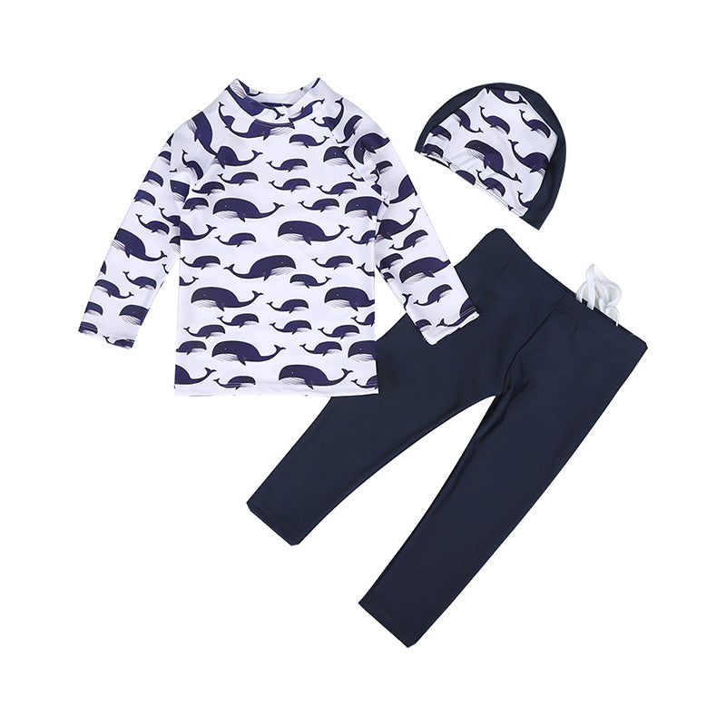 3 Pieces Set Kid Big Kid Boys Beach Print Tops And Solid Color Ribbon Pants And Hats Wholesale 22060690