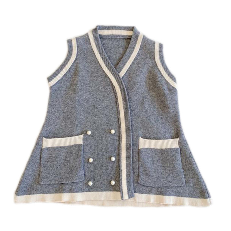 Baby Kid Girls Color-blocking Crochet Vests Waistcoats Knitwear Wholesale 22060815