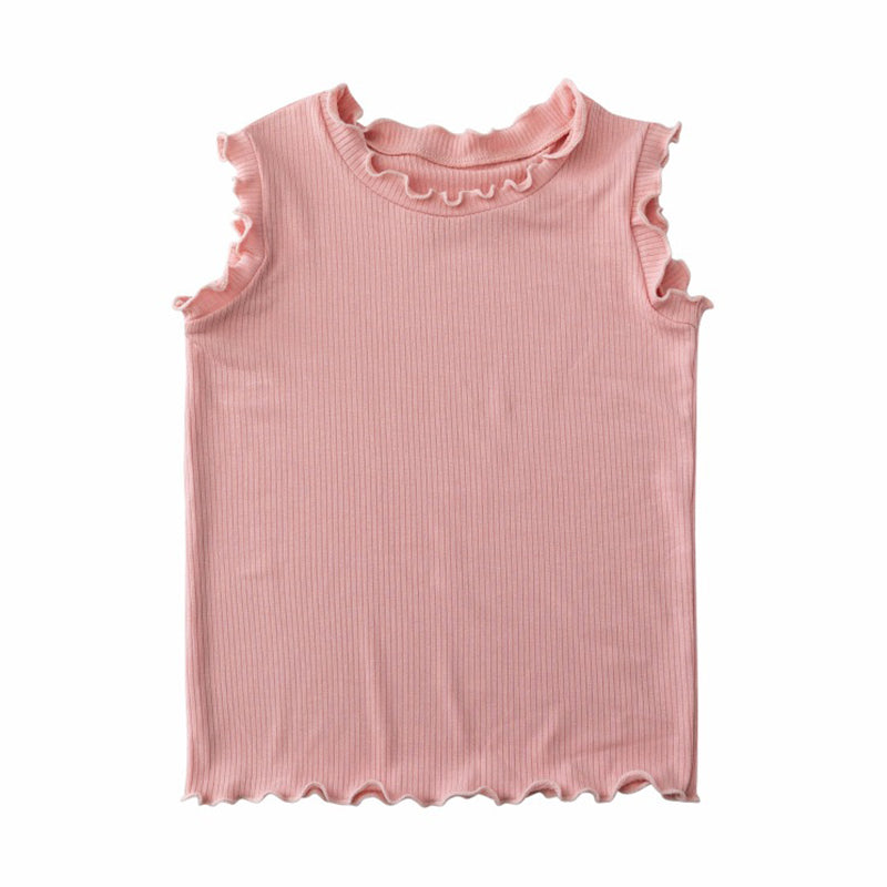 Baby Kid Girls Solid Color Muslin&Ribbed Tank Tops Wholesale 22060820