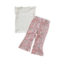 Load image into Gallery viewer, 2 Pieces Set Baby Kid Girls Solid Color T-Shirts And Print Flower Pants Wholesale 220608257
