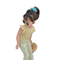 Load image into Gallery viewer, 2 Pieces Set Baby Kid Girls Solid Color T-Shirts And Print Flower Pants Wholesale 220608257
