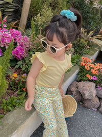 Load image into Gallery viewer, 2 Pieces Set Baby Kid Girls Solid Color T-Shirts And Print Flower Pants Wholesale 220608257
