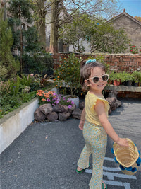 Load image into Gallery viewer, 2 Pieces Set Baby Kid Girls Solid Color T-Shirts And Print Flower Pants Wholesale 220608257
