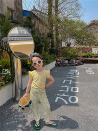 Load image into Gallery viewer, 2 Pieces Set Baby Kid Girls Solid Color T-Shirts And Print Flower Pants Wholesale 220608257
