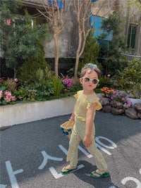 Load image into Gallery viewer, 2 Pieces Set Baby Kid Girls Solid Color T-Shirts And Print Flower Pants Wholesale 220608257
