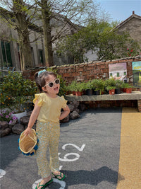 Load image into Gallery viewer, 2 Pieces Set Baby Kid Girls Solid Color T-Shirts And Print Flower Pants Wholesale 220608257
