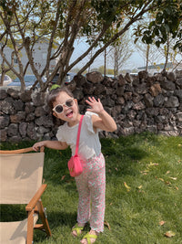 Load image into Gallery viewer, 2 Pieces Set Baby Kid Girls Solid Color T-Shirts And Print Flower Pants Wholesale 220608257
