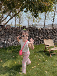 Load image into Gallery viewer, 2 Pieces Set Baby Kid Girls Solid Color T-Shirts And Print Flower Pants Wholesale 220608257
