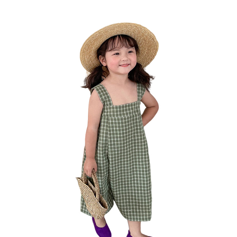 Baby Kid Girls Checked Jumpsuits Wholesale 220608287