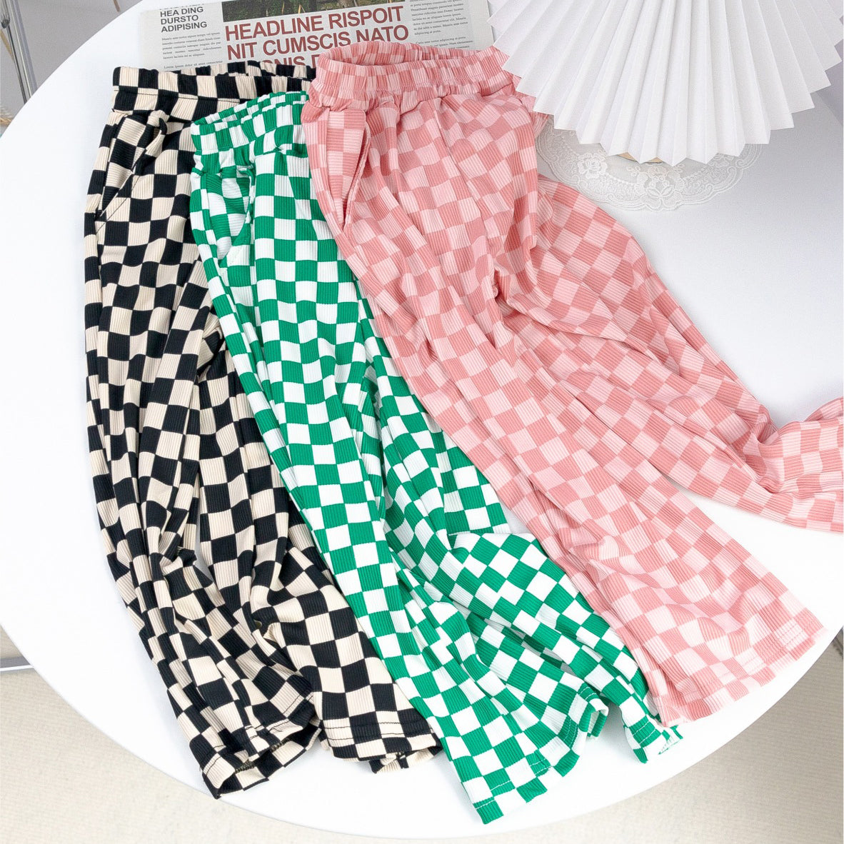 Baby Kid Girls Color-blocking Checked Pants Wholesale 220608295