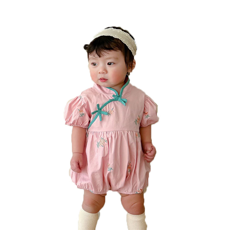 Baby Girls Flower Embroidered Rompers Wholesale 220608395