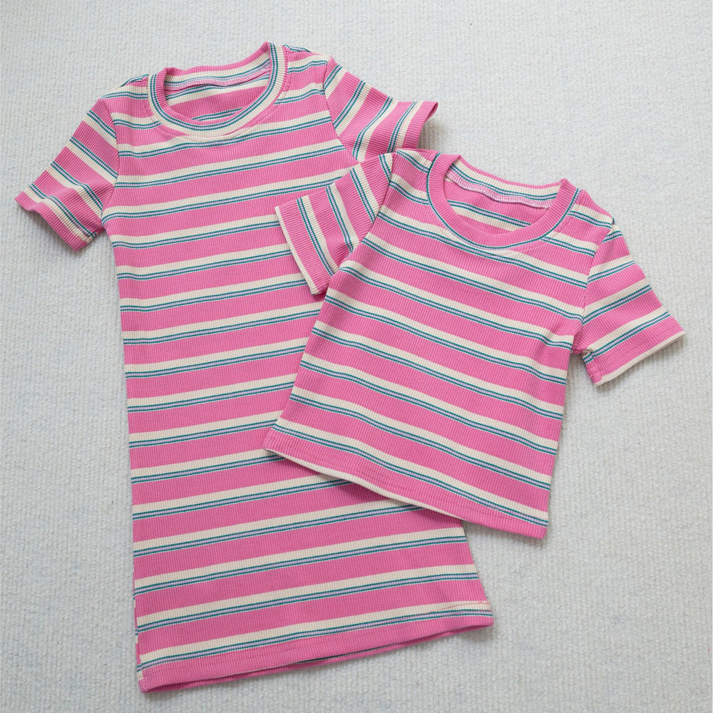 Kid Girls Striped Print T-Shirts And Dresses Wholesale 220608426