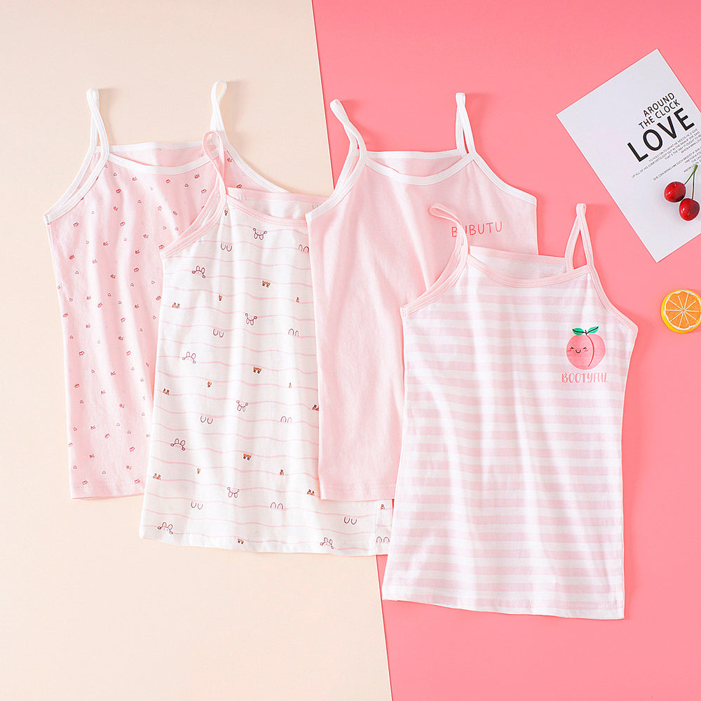 Kid Girls Striped Letters Love heart Polka dots Cartoon Print Tank Tops Wholesale 22060848