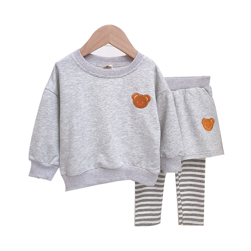 2 Pieces Set Baby Kid Unisex Sports Cartoon Embroidered Tops Striped And Color-blocking Pants Wholesale 22060866