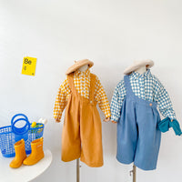 Load image into Gallery viewer, 2 Pieces Set Baby Kid Girls Checked Tops And Solid Color Jumpsuits Wholesale 22060880
