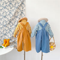 Load image into Gallery viewer, 2 Pieces Set Baby Kid Girls Checked Tops And Solid Color Jumpsuits Wholesale 22060880
