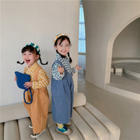 Load image into Gallery viewer, 2 Pieces Set Baby Kid Girls Checked Tops And Solid Color Jumpsuits Wholesale 22060880
