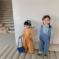 Load image into Gallery viewer, 2 Pieces Set Baby Kid Girls Checked Tops And Solid Color Jumpsuits Wholesale 22060880
