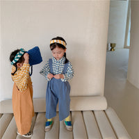 Load image into Gallery viewer, 2 Pieces Set Baby Kid Girls Checked Tops And Solid Color Jumpsuits Wholesale 22060880
