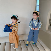 Load image into Gallery viewer, 2 Pieces Set Baby Kid Girls Checked Tops And Solid Color Jumpsuits Wholesale 22060880
