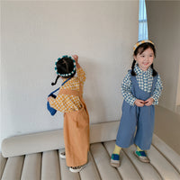 Load image into Gallery viewer, 2 Pieces Set Baby Kid Girls Checked Tops And Solid Color Jumpsuits Wholesale 22060880
