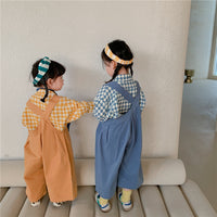 Load image into Gallery viewer, 2 Pieces Set Baby Kid Girls Checked Tops And Solid Color Jumpsuits Wholesale 22060880
