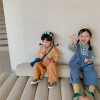 Load image into Gallery viewer, 2 Pieces Set Baby Kid Girls Checked Tops And Solid Color Jumpsuits Wholesale 22060880

