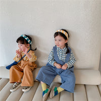 Load image into Gallery viewer, 2 Pieces Set Baby Kid Girls Checked Tops And Solid Color Jumpsuits Wholesale 22060880
